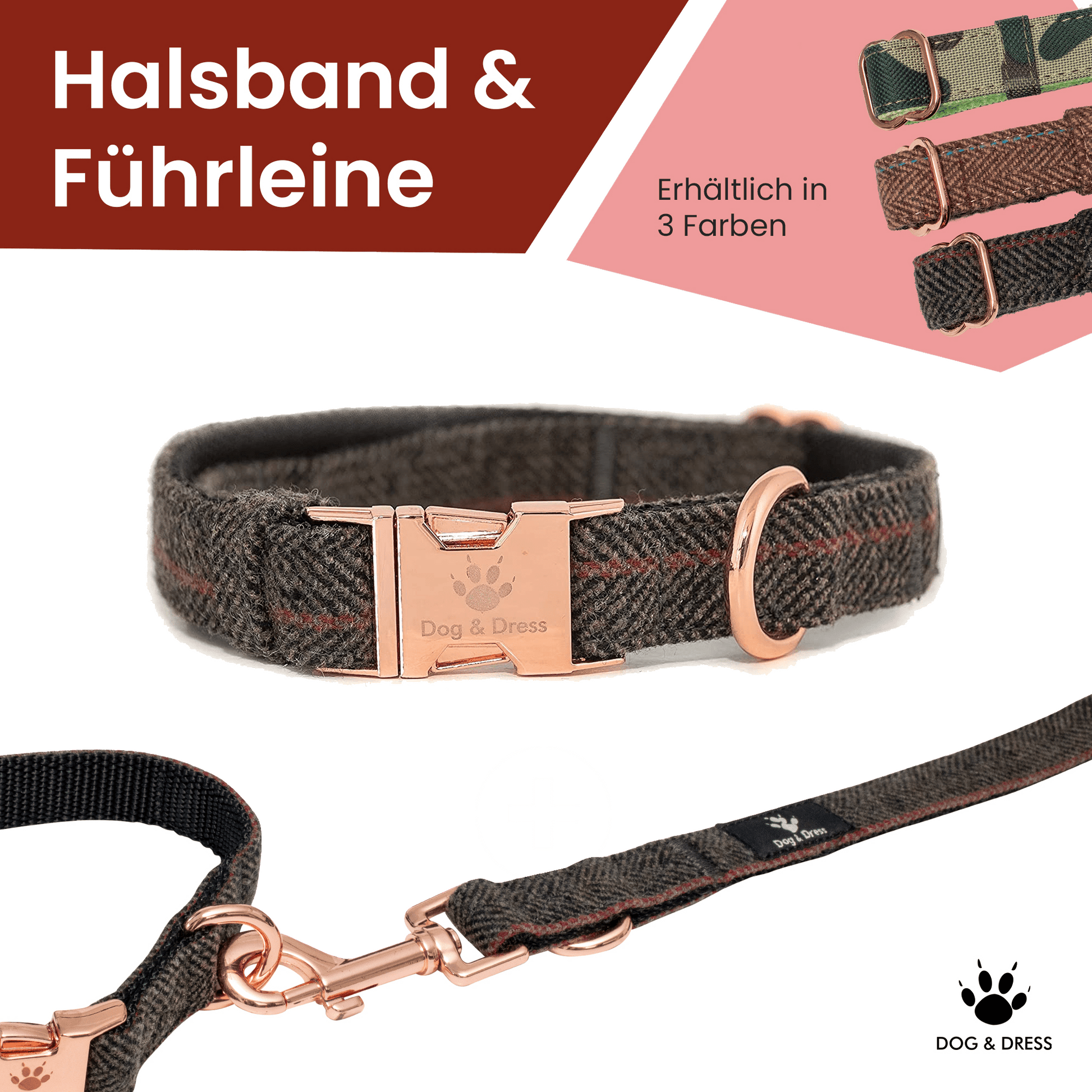 Hundehalsband + Leine Set "Passion" inkl. Geschenkbox - Dog & Dress