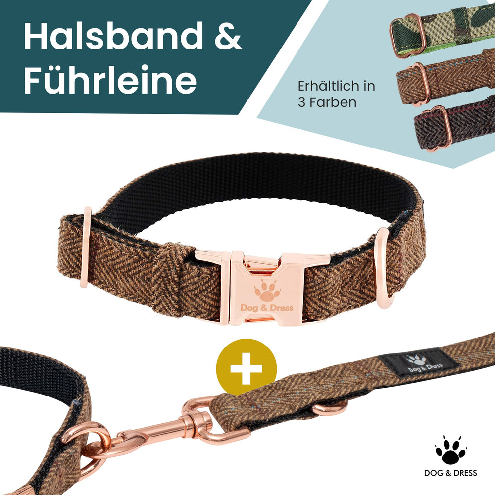 
                  
                    Hundehalsband + Leine Set "Argos", braun, roségold, verstellbar inkl. Geschenkbox - Dog & Dress
                  
                